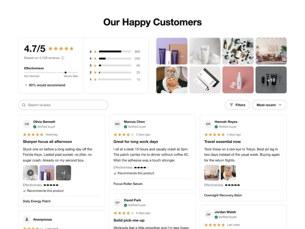 A page of all store reviews