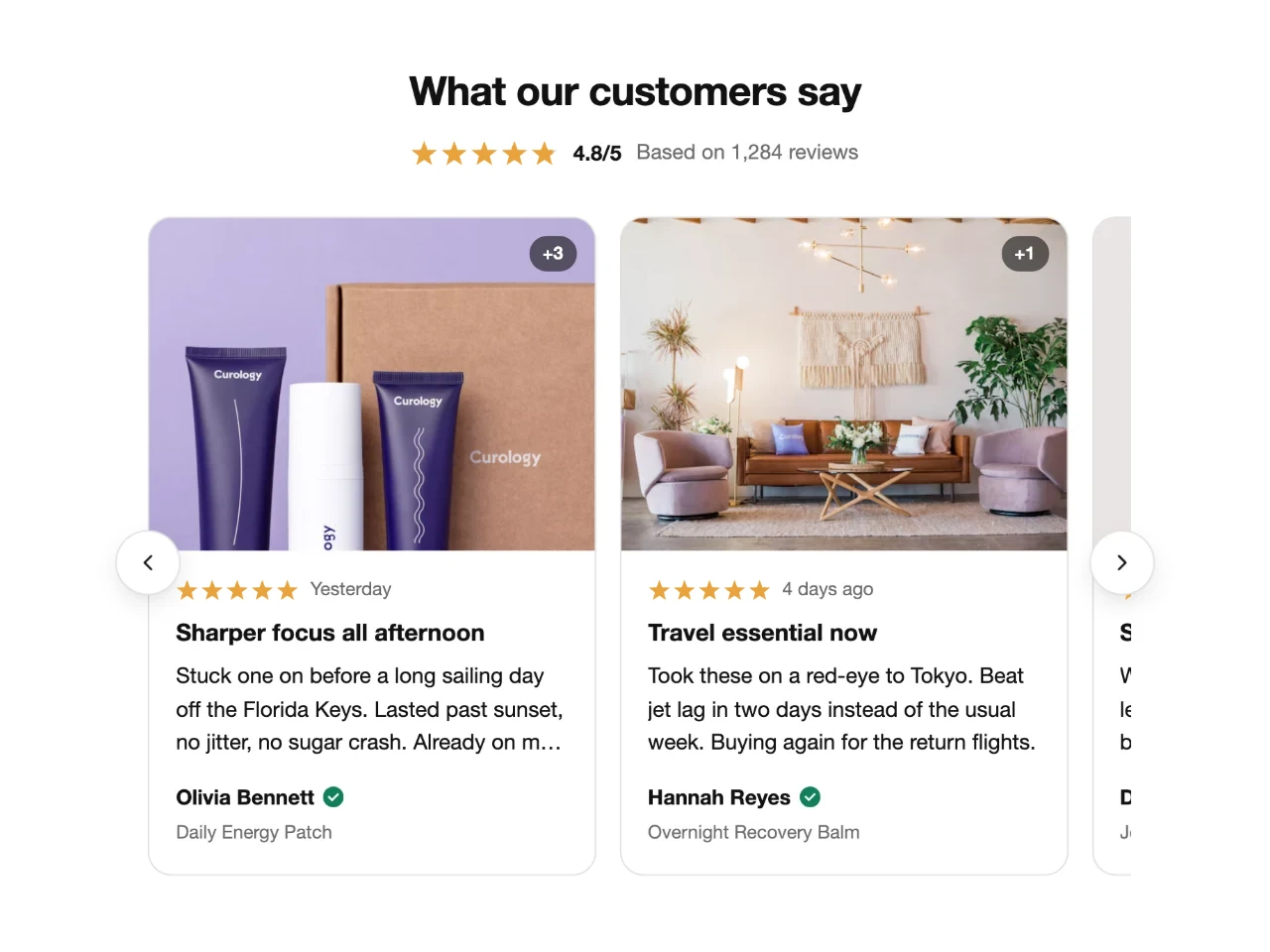 A row of review cards