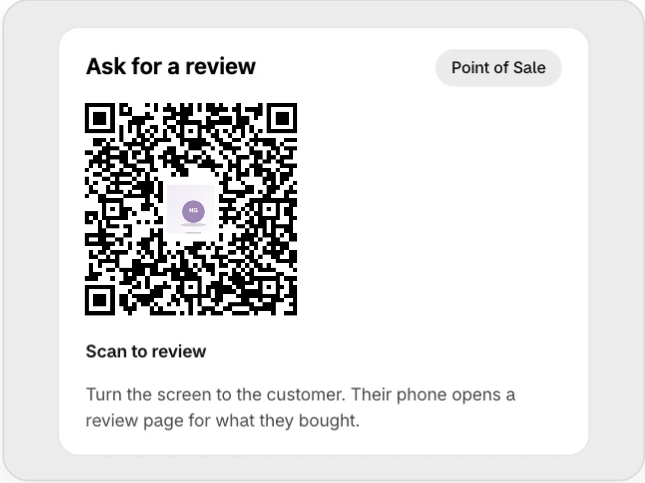 A QR code to review on the POS receipt screen