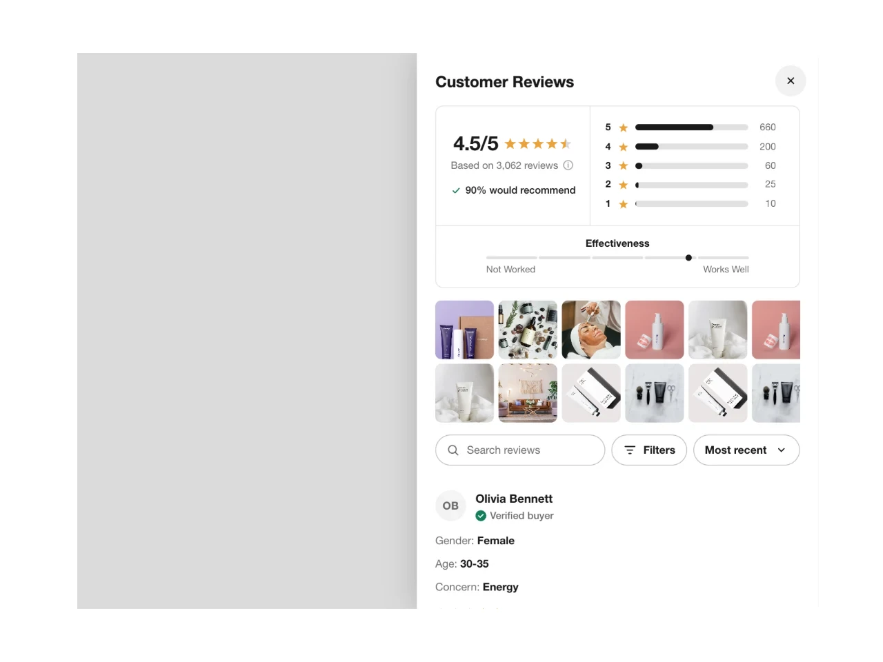 An open reviews panel