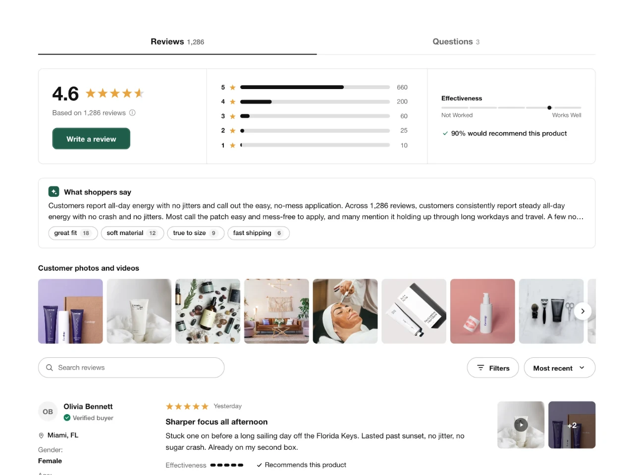 The reviews section of a product page