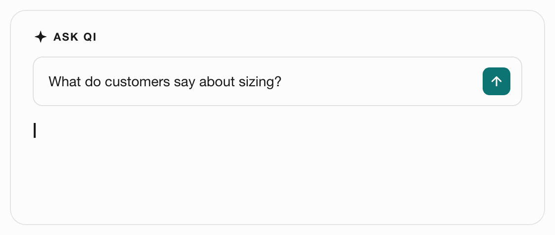 Ask QI dashboard answering a question about sizing